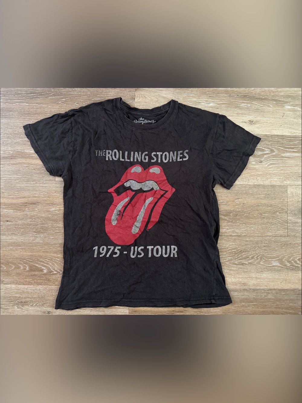 the Rolling Stones Black Short Sleeve Tee with Red Tongue Graphic